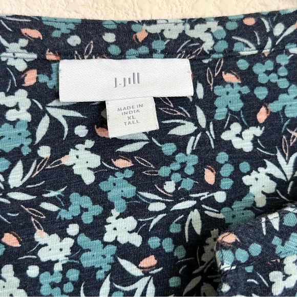 J Jill Floral Tunic Size XL Tall Womens Blue V Neck Long Sleeve Soft Modal Blend - Picture 7 of 9